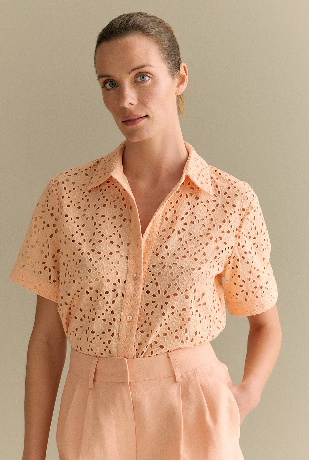 Broderie Anglaise Short Sleeve Shirt