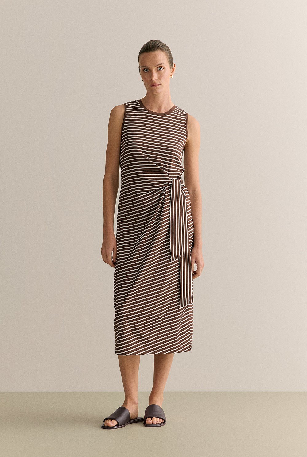 Cotton Interlock Stripe Gathered Tank Dress