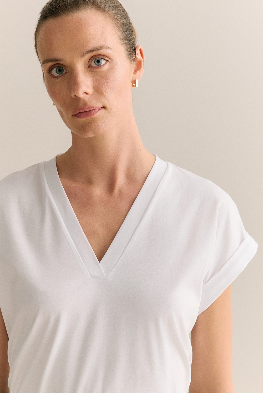 Cotton Interlock V Neck T-shirt