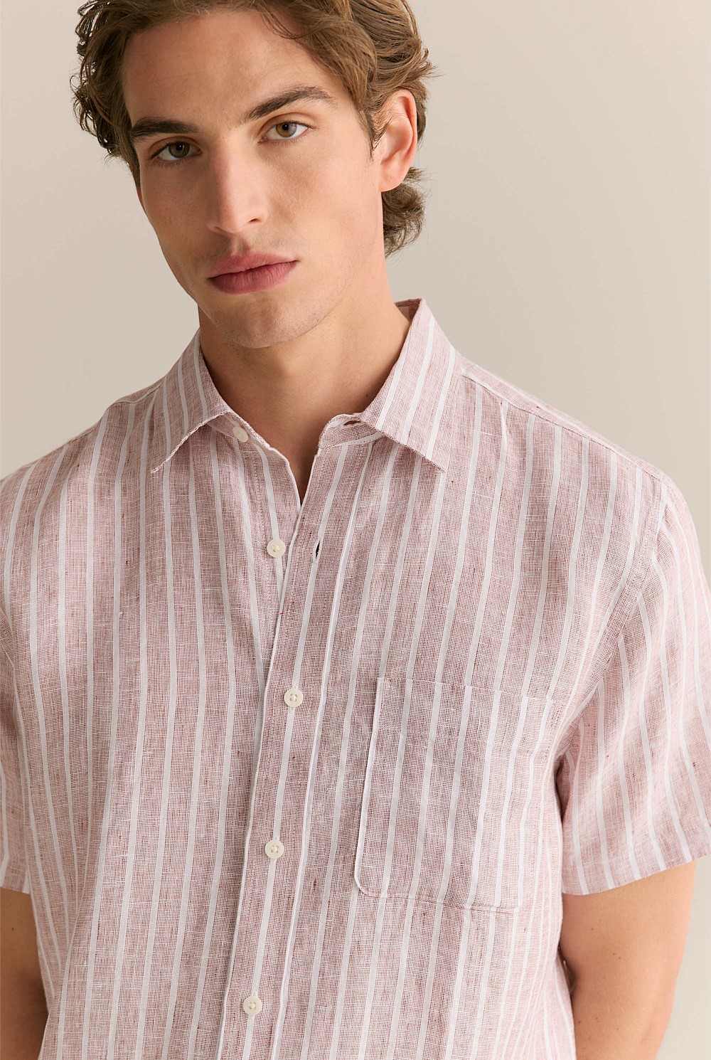 Linen Bold Stripe Short Sleeve Shirt