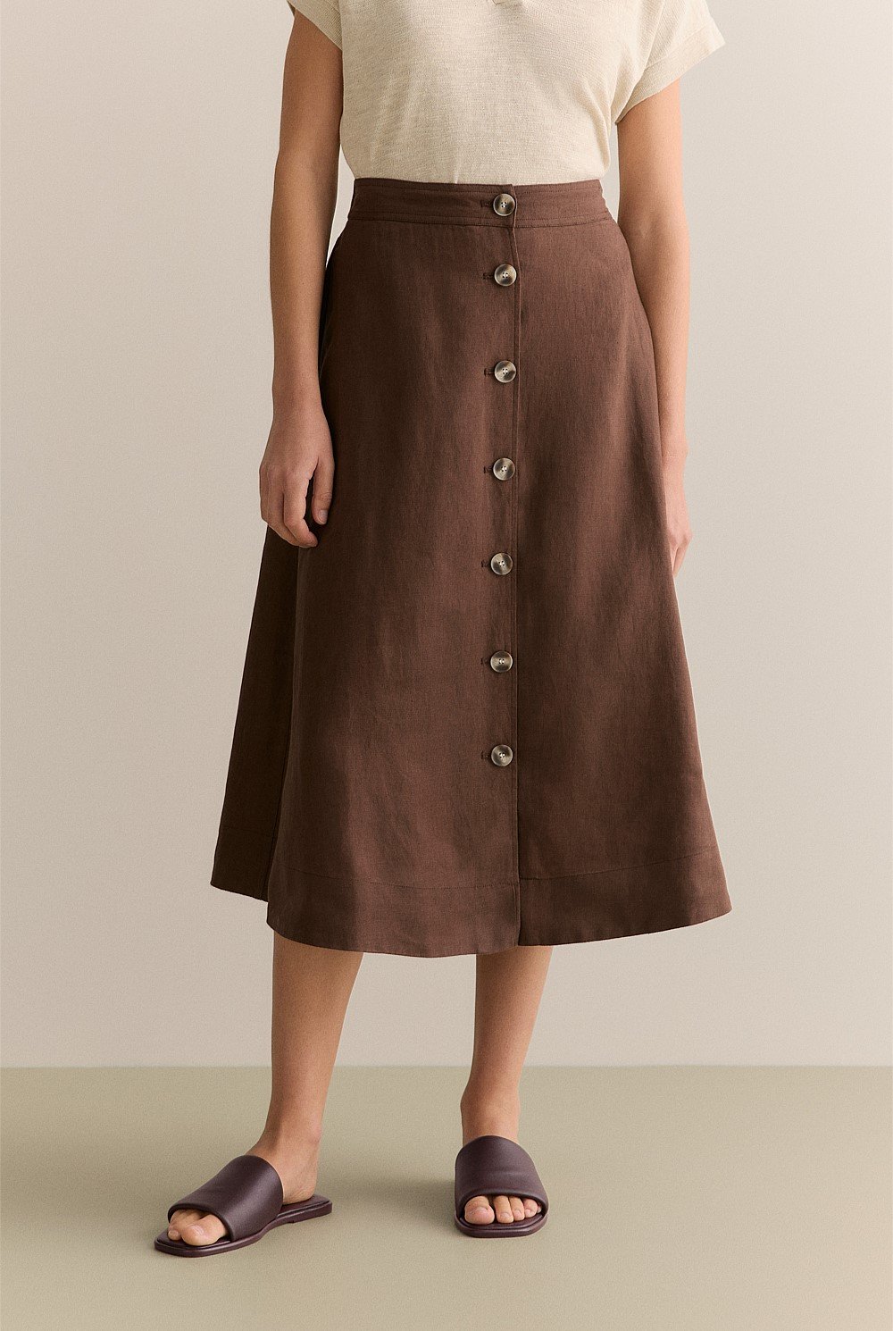 Linen Button Detail Skirt