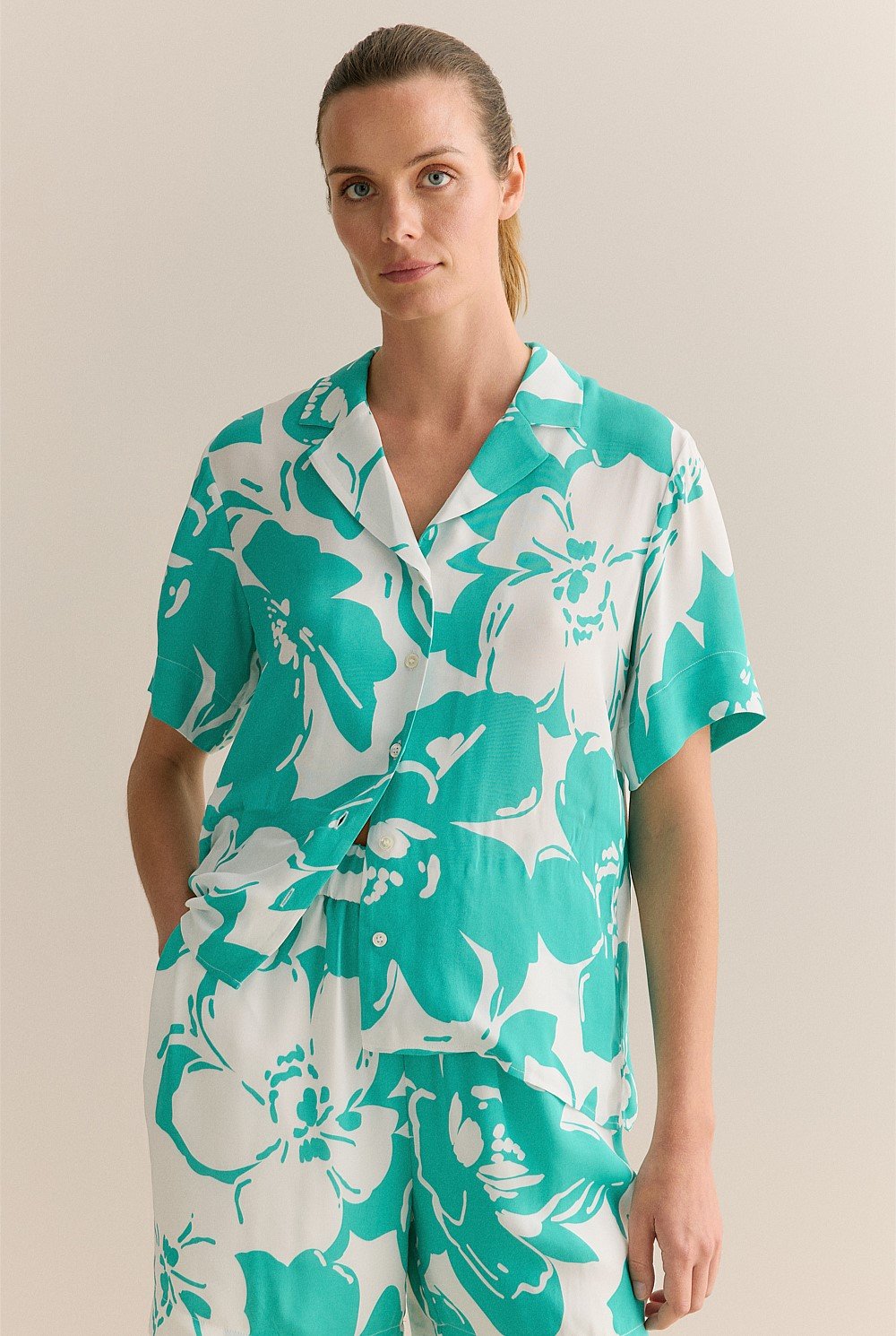 Floral Crepe Short Sleeve Camp Shirt