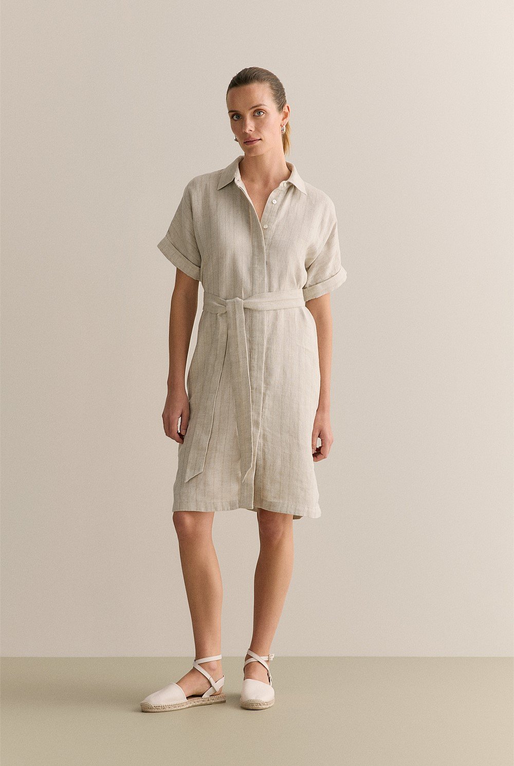 Linen Short Sleeve Shirt Dress