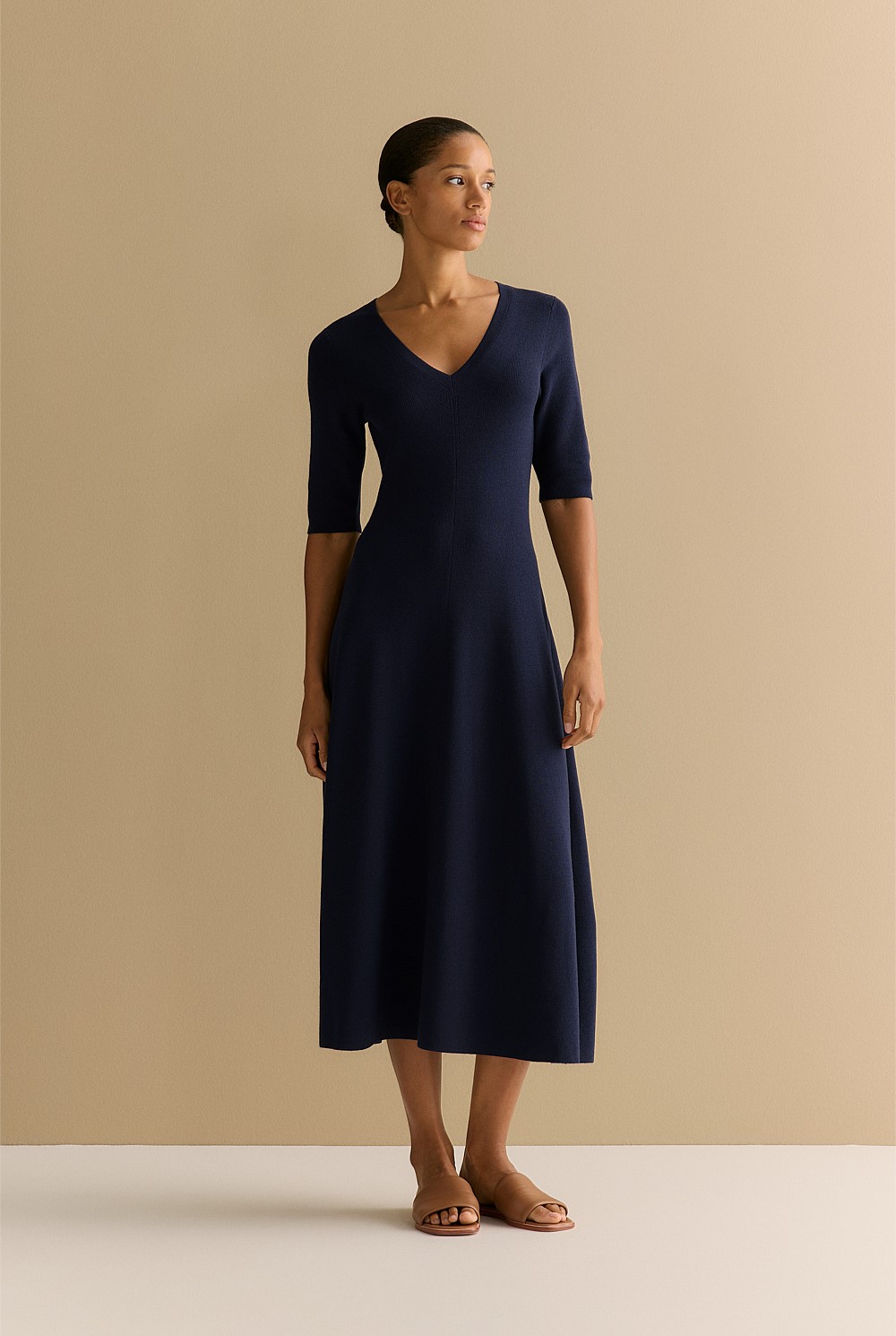 Merino Blend V Neck Knit Dress