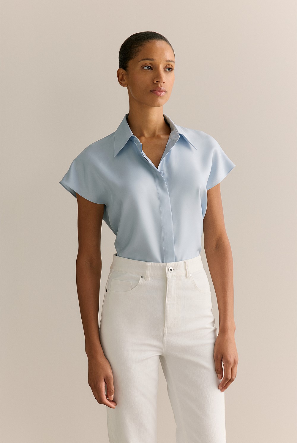 Silk Twill Cap Sleeve Shirt