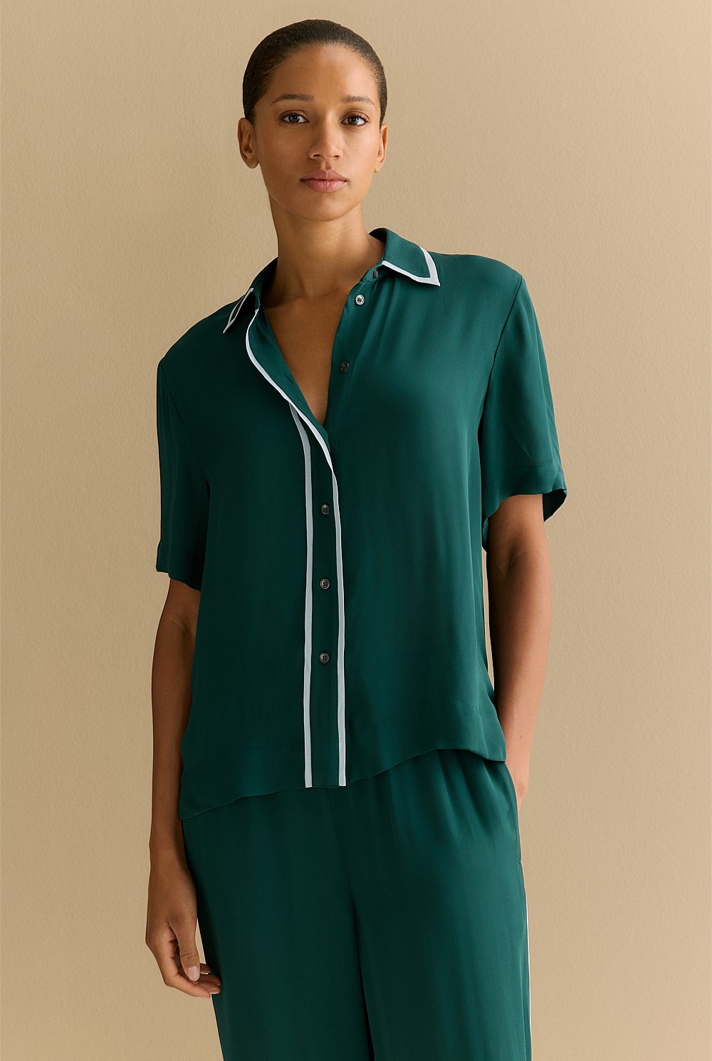 Viscose Crepe Piping Shirt