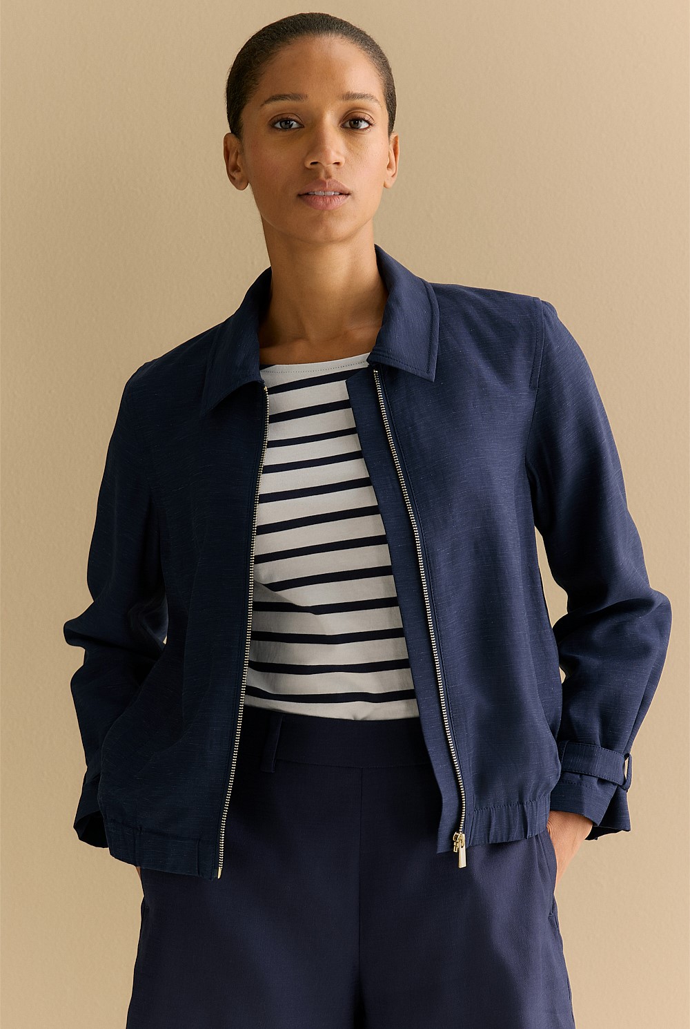 Draped Zip Through Blouson Jacket