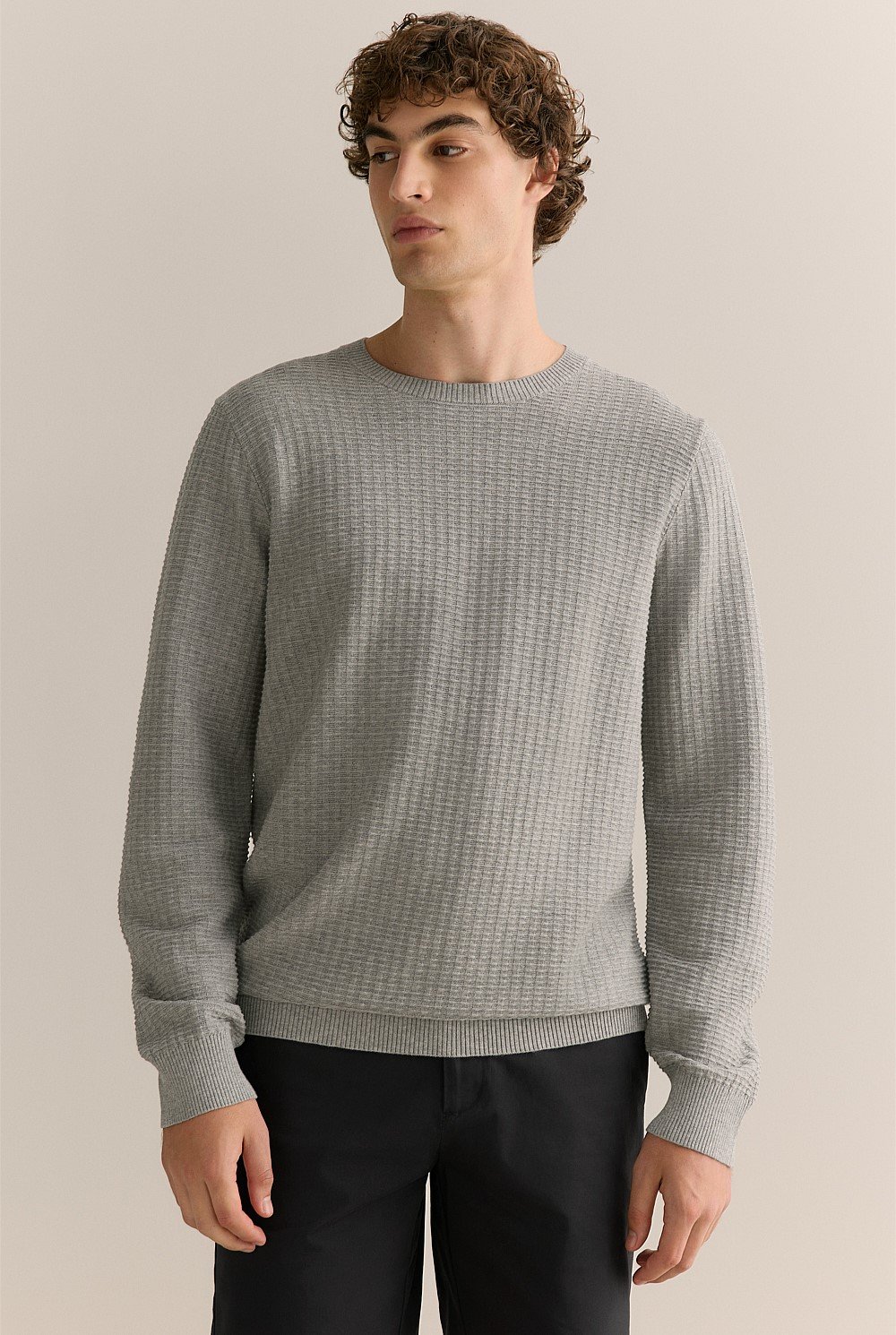 Cotton Mouline Textured Crew Knit