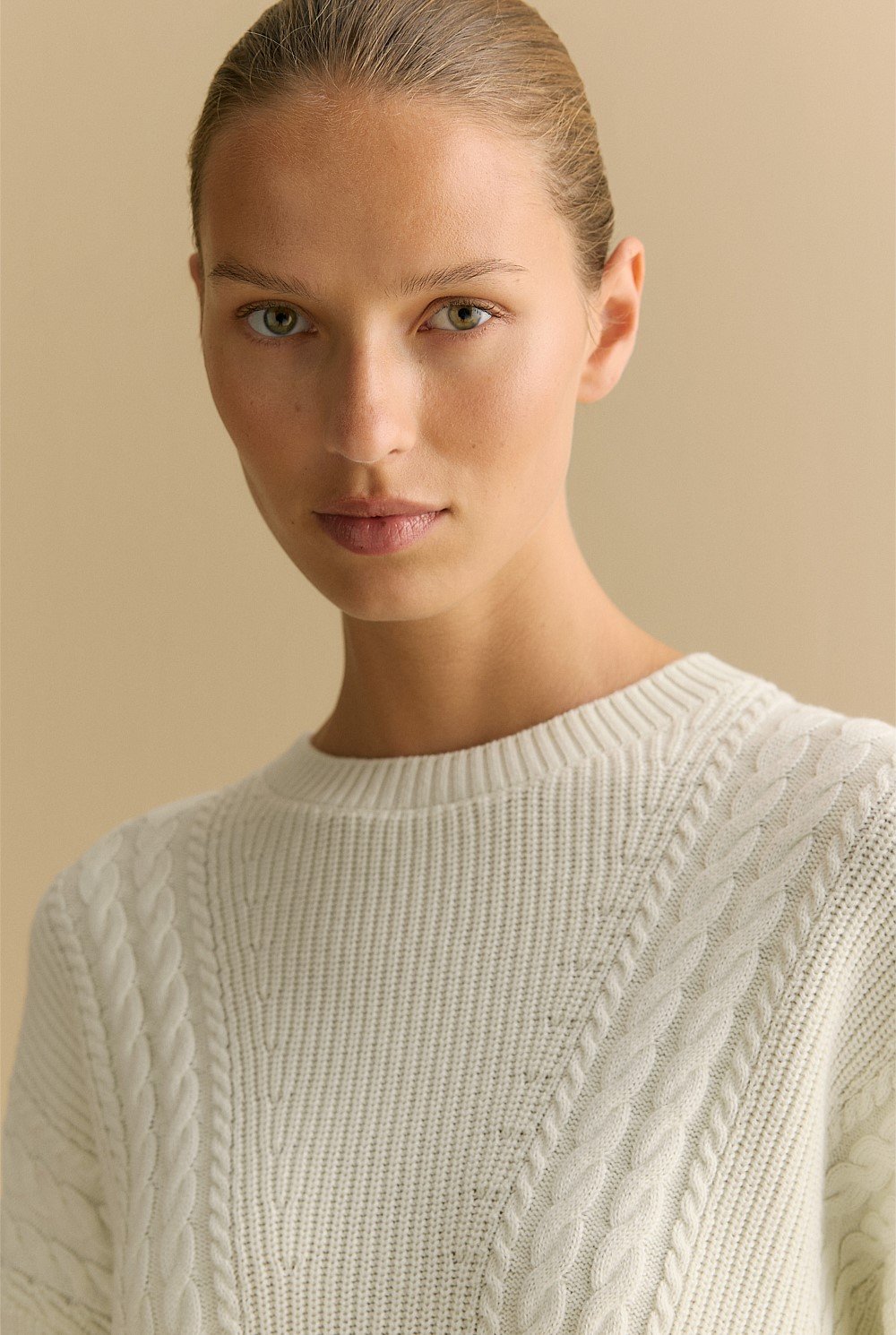 Cotton Cashmere Mixed Cable Crew Knit