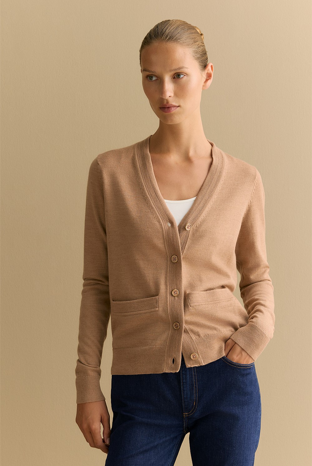 Merino V Neck Pocket Cardigan