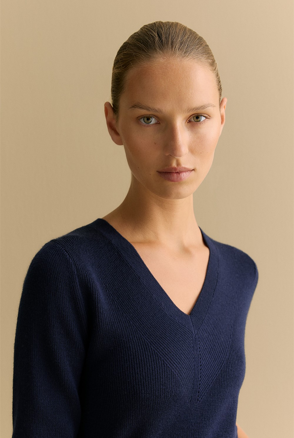 Merino V Neck Half Sleeve Knit