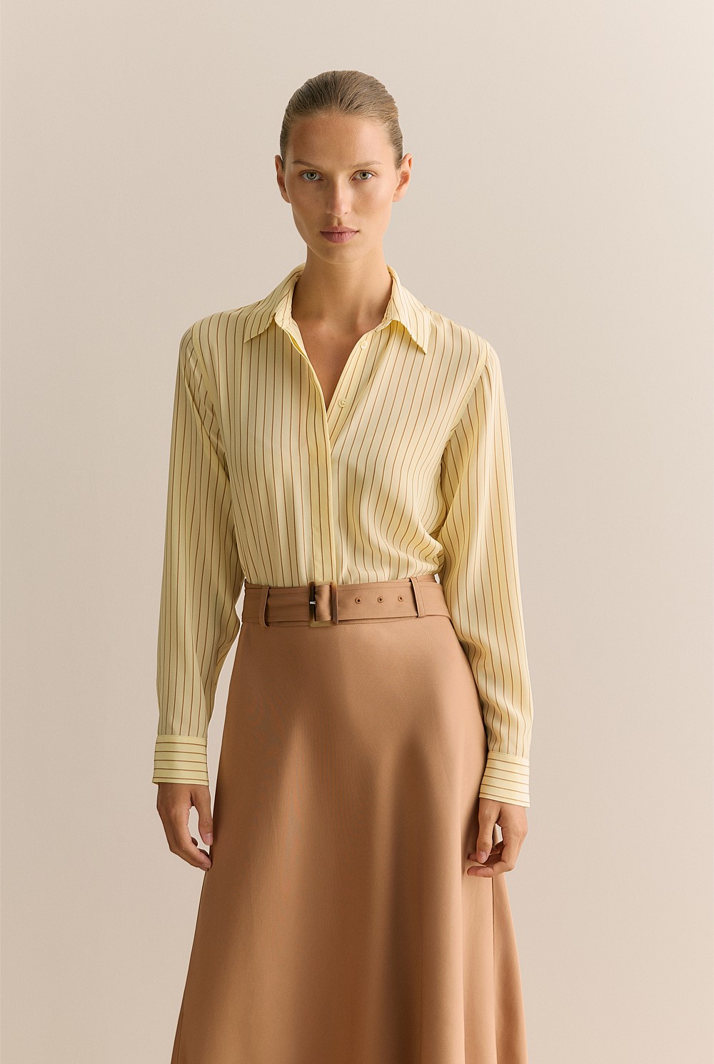 Silk Stripe Concealed Placket Shirt