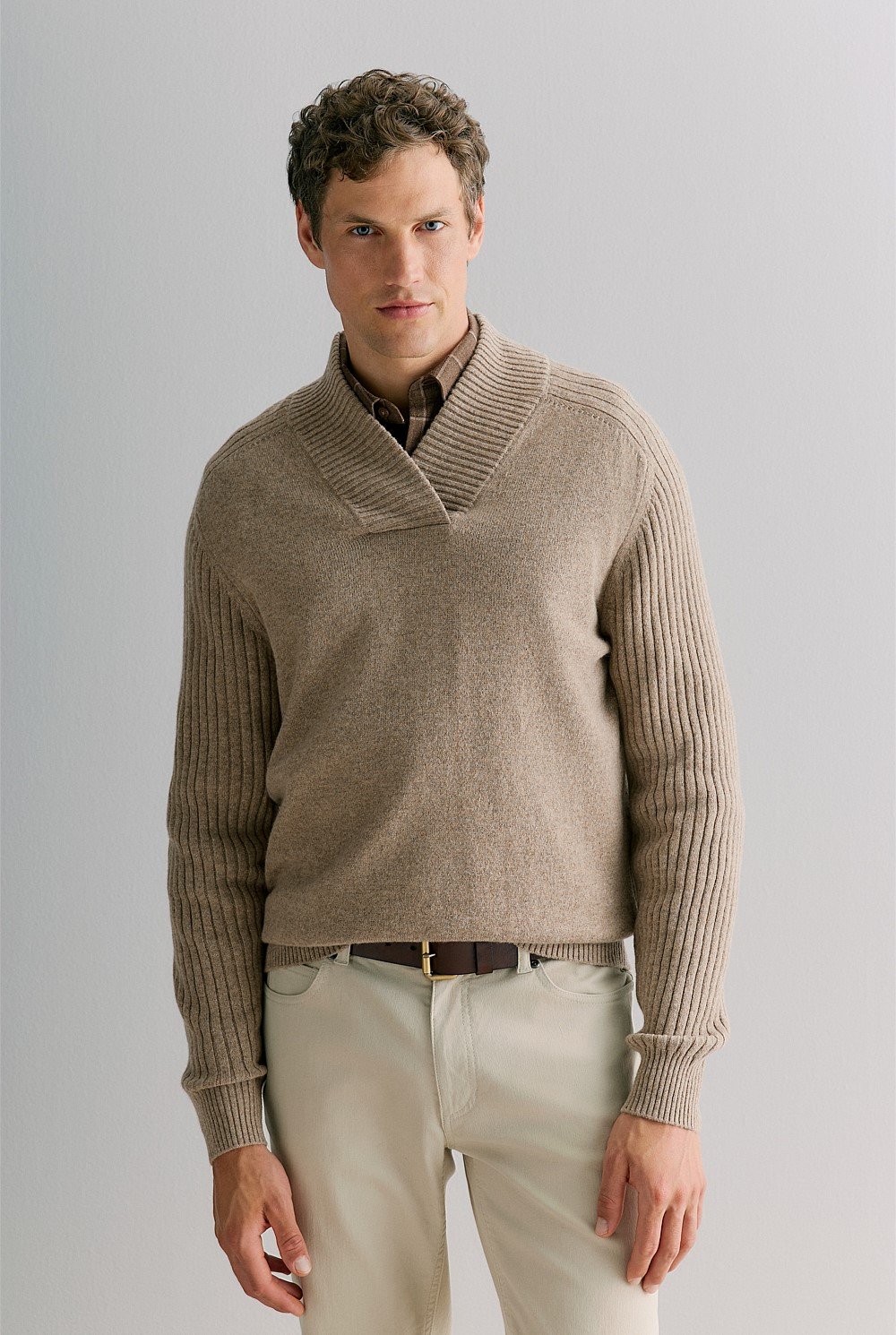 Wool Shawl Neck Pullover