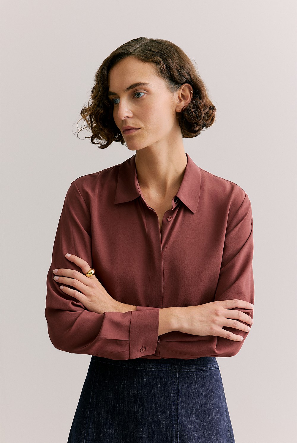 Silk Concealed Placket Shirt