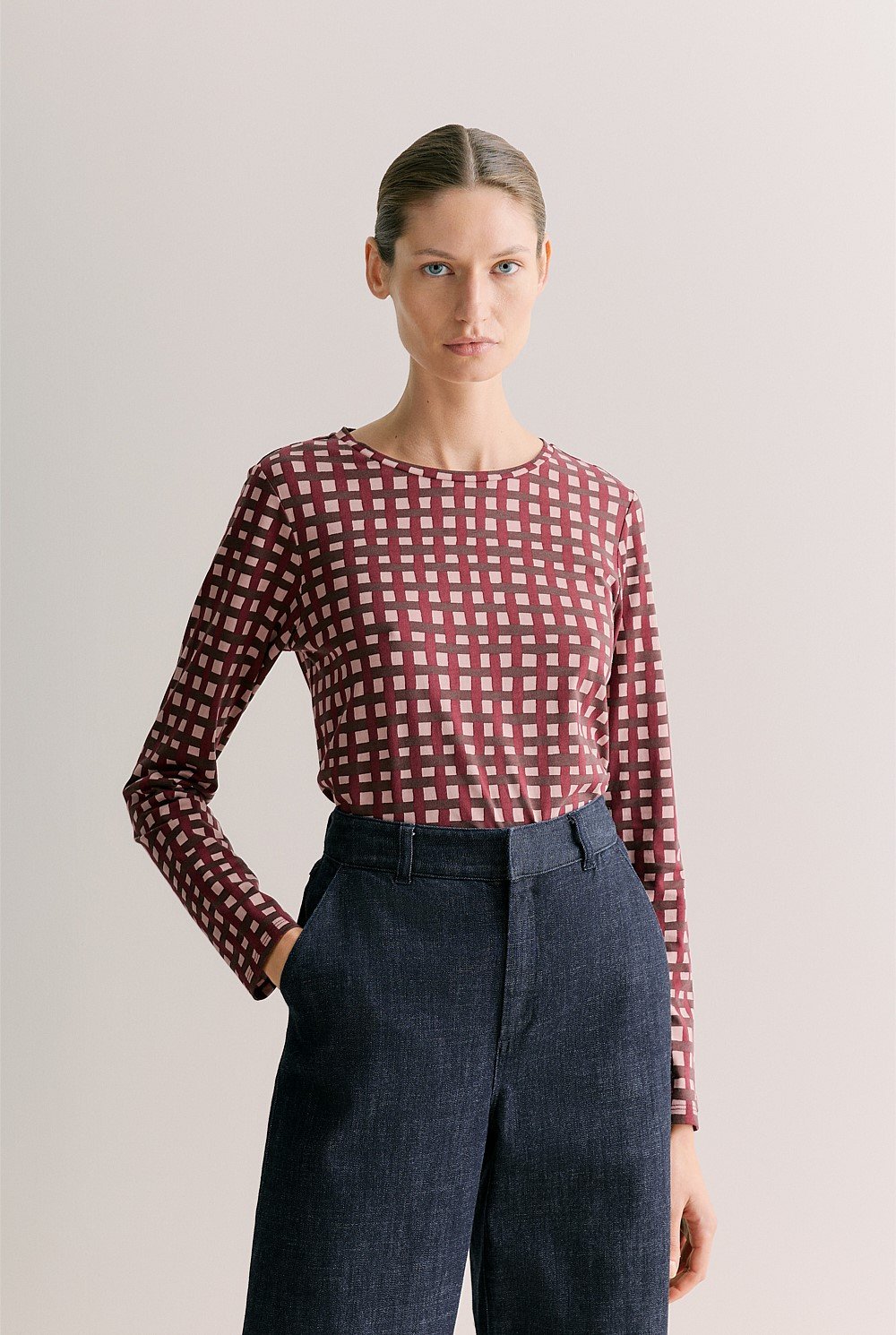 Australian Cotton Painted Gingham Long Sleeve T-shirt