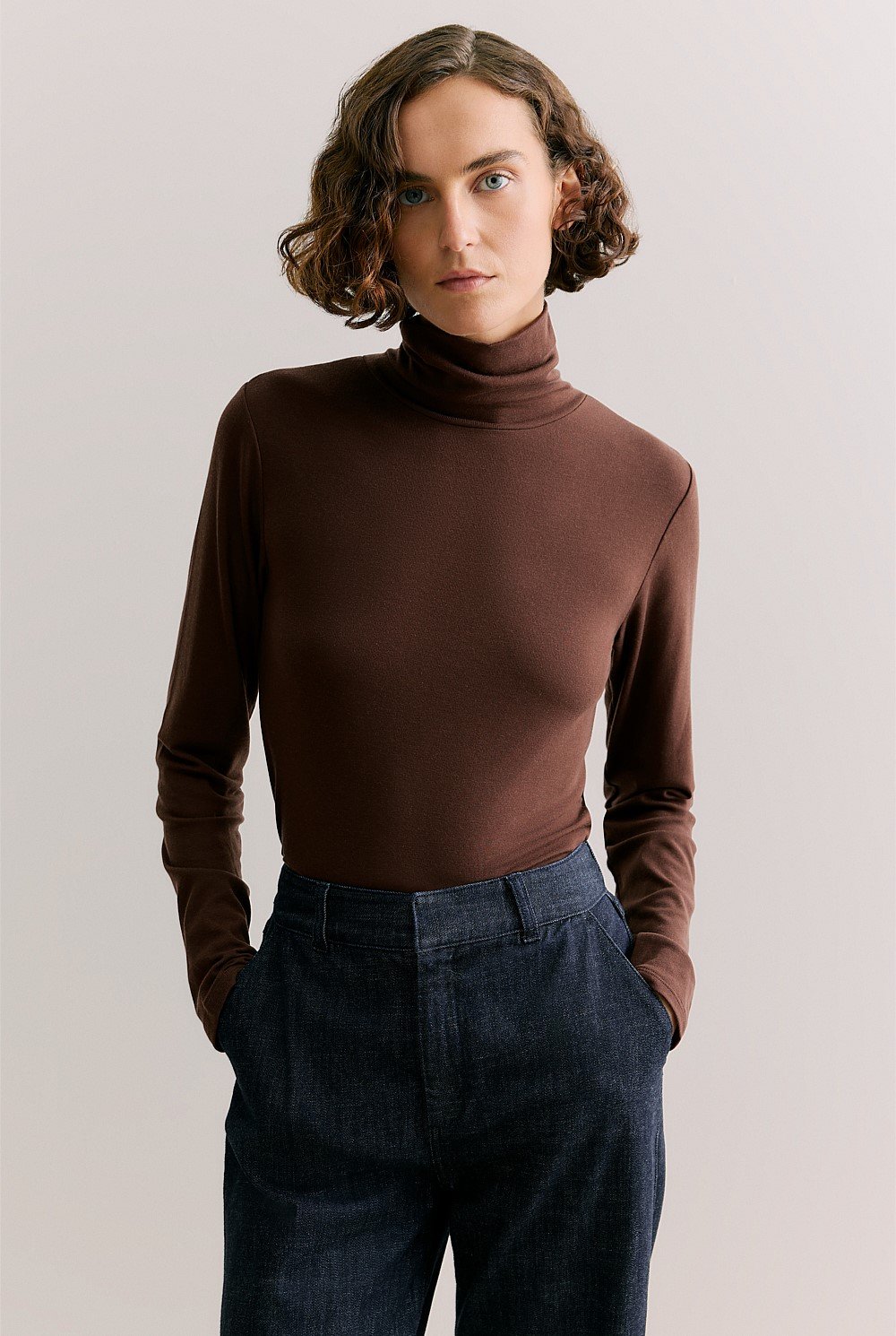 Tencel Wool Fine Rib Rollneck