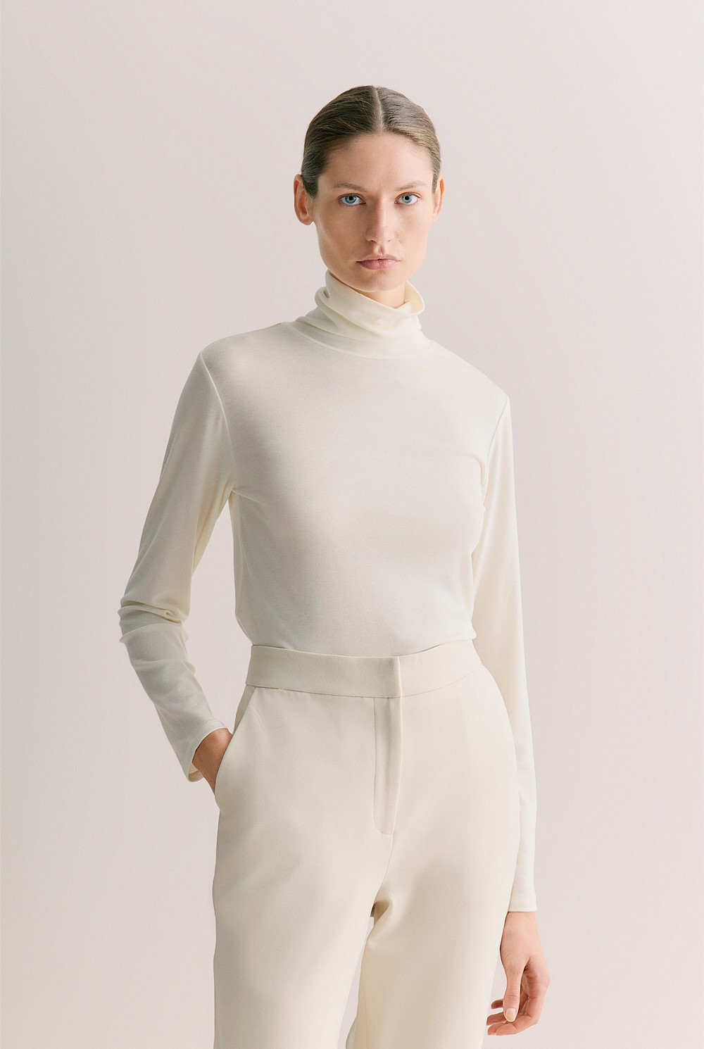 Tencel Wool Fine Rib Rollneck
