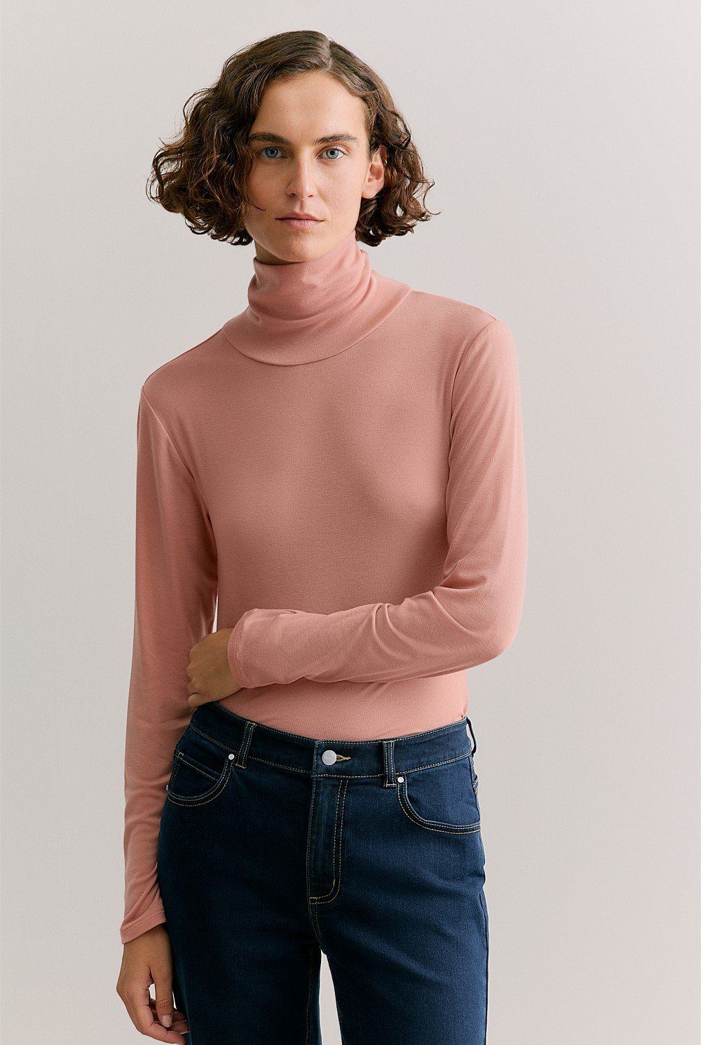 Tencel Wool Fine Rib Rollneck