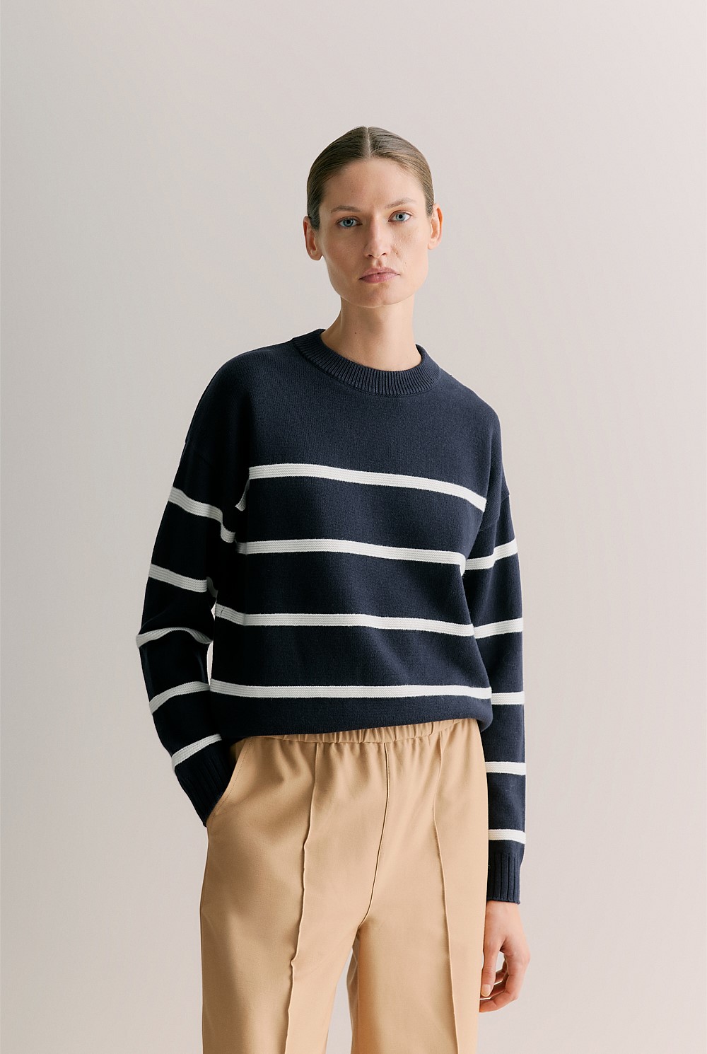 Cotton Cashmere Textured Stripe Crew