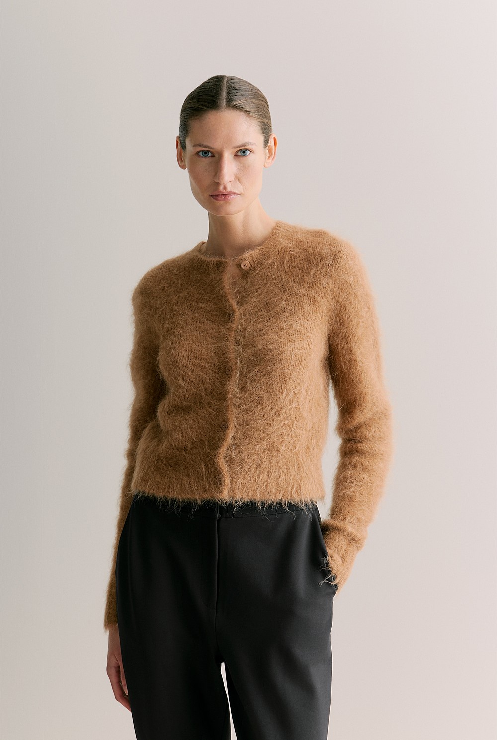 Alpaca Blend Cropped Crew Cardigan