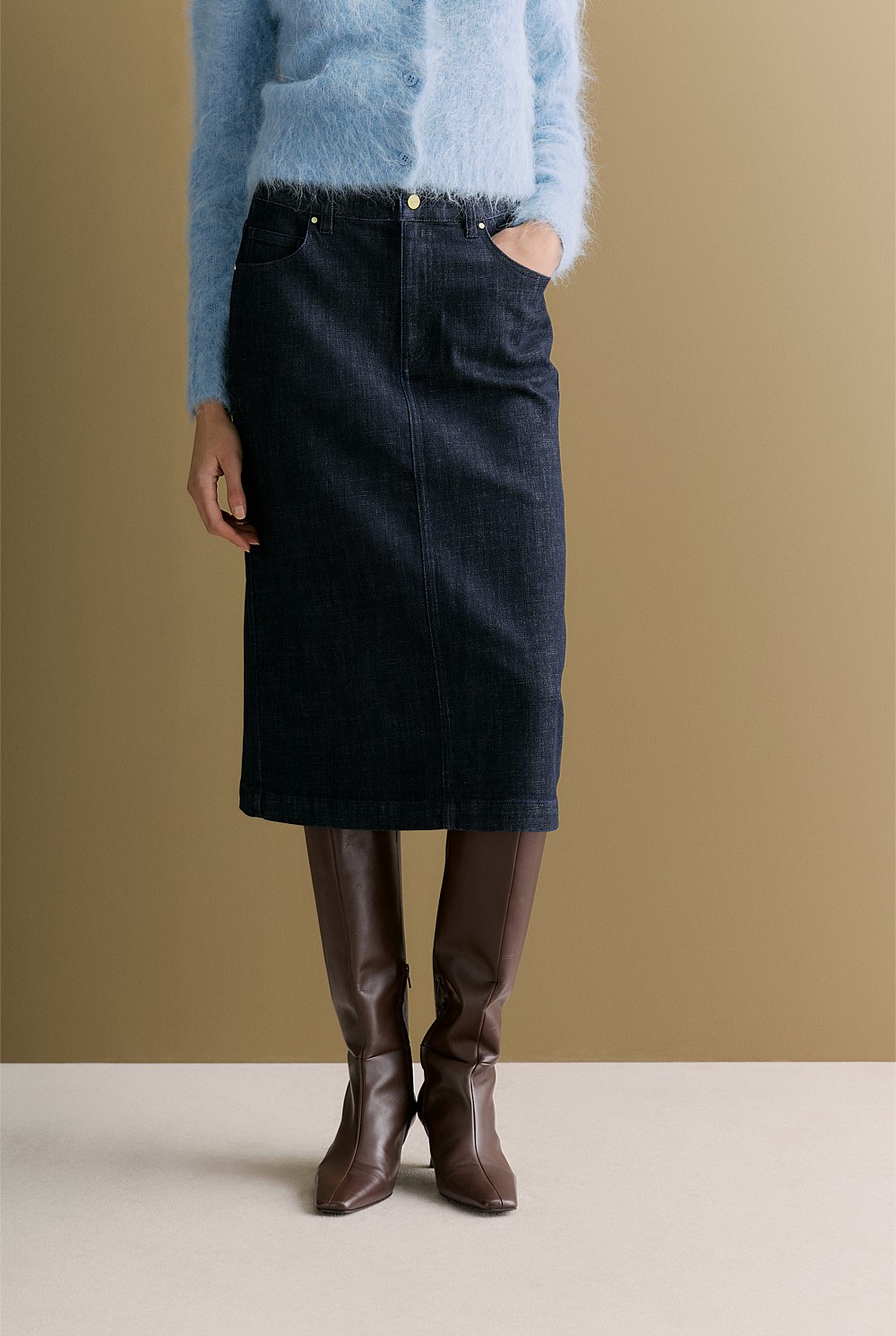 Australian Cotton Blend Longline Denim Skirt