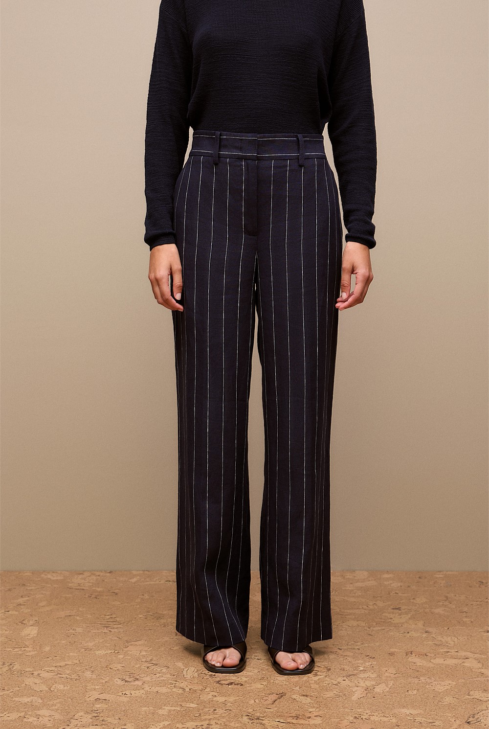Linen Pinstripe Wide Leg Pant