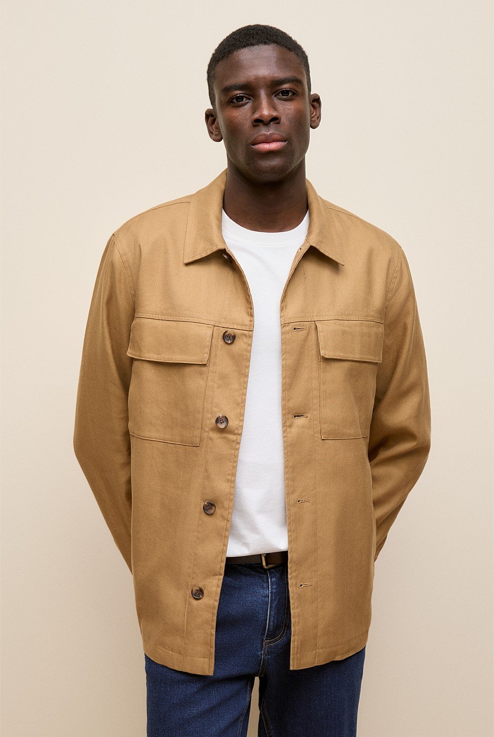 Linen Cotton Herringbone Chore Jacket