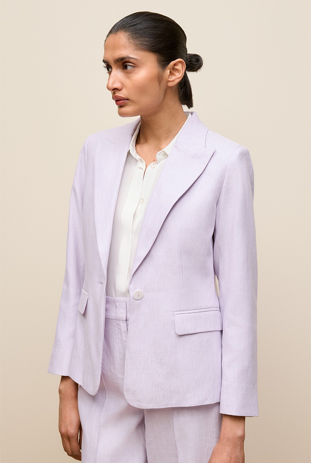Linen Cotton Herringbone Blazer