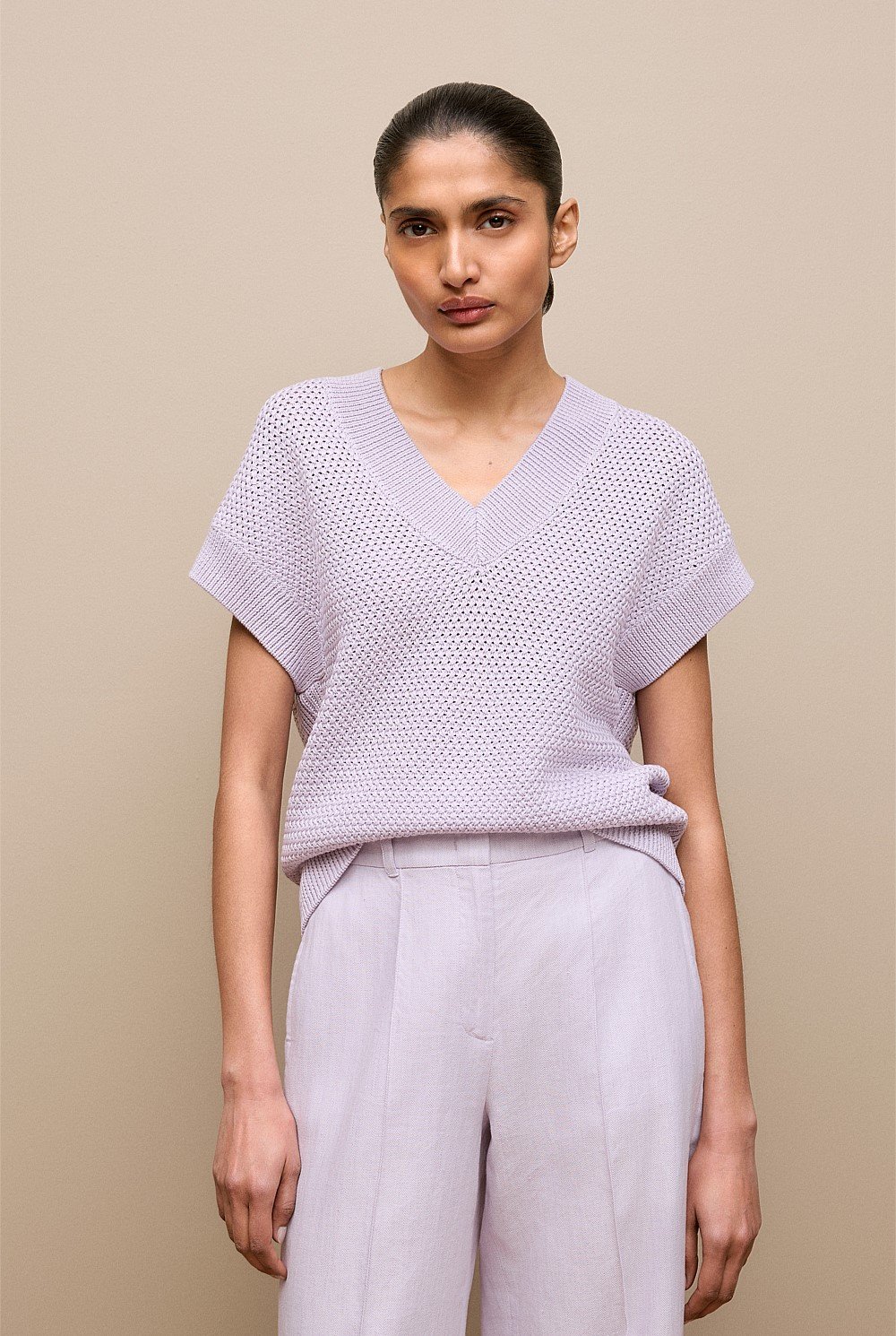 Mercerised Cotton Basketweave Knit Vest