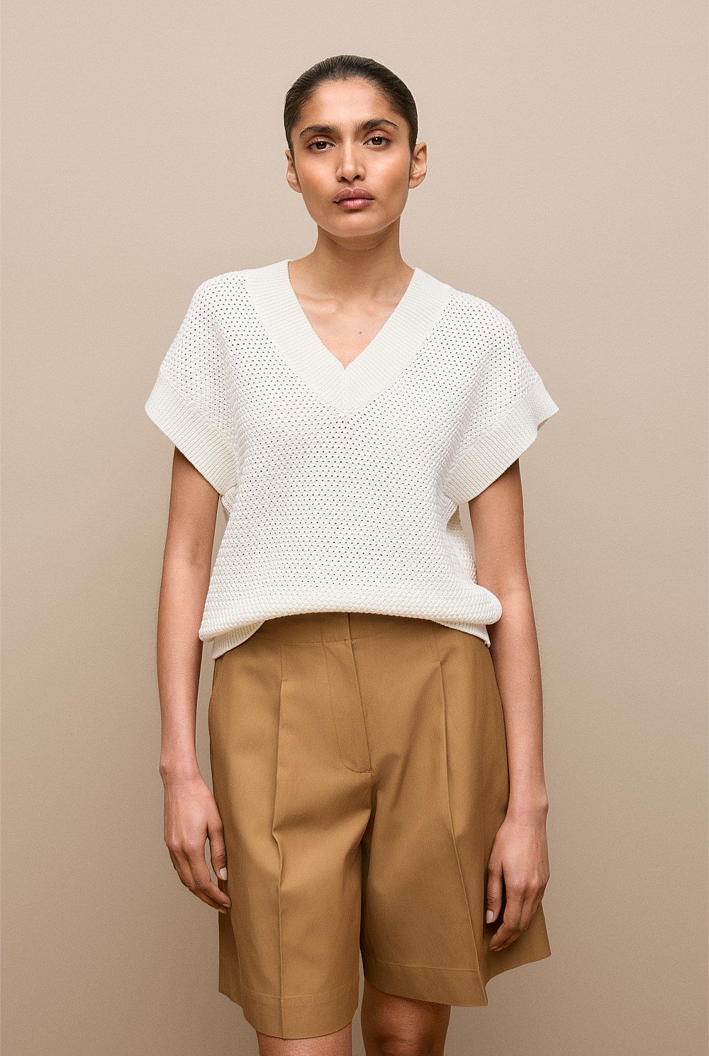 Mercerised Cotton Basketweave Knit Vest