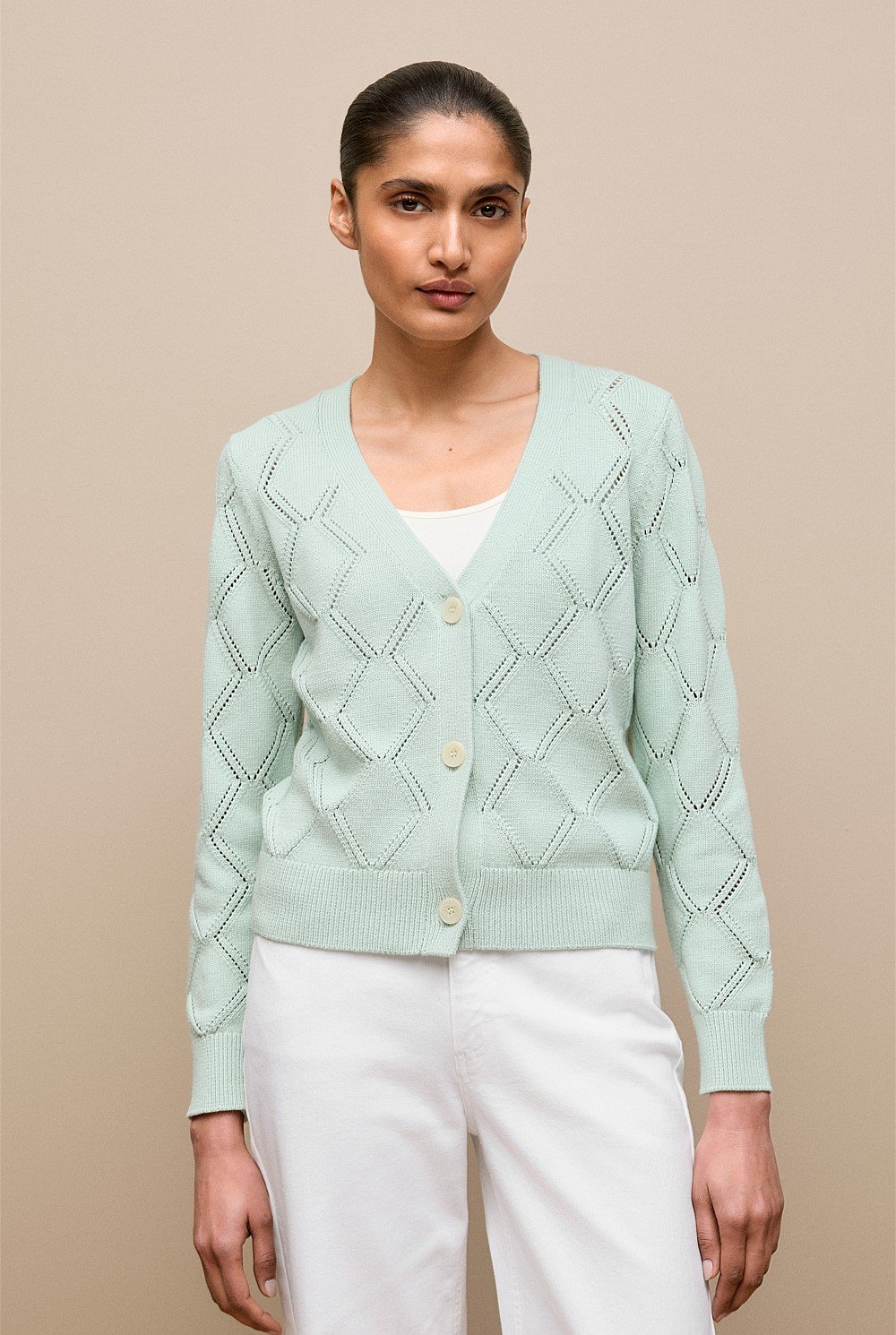Diamond Pointelle V Neck Cardigan