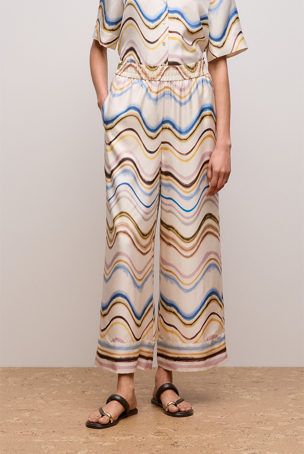 Wave Stripe Silk Pull On Pant