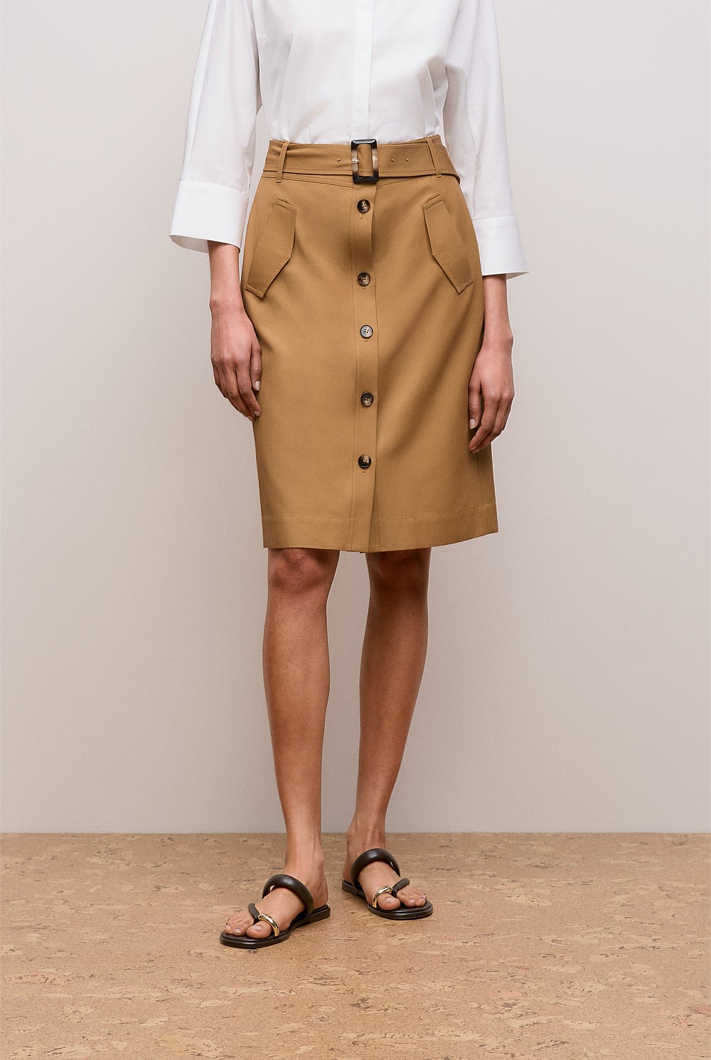 Button Through Belted Skirt