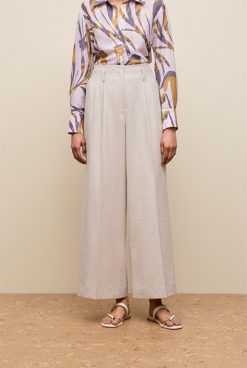 Linen Blend Double Pleat Pant