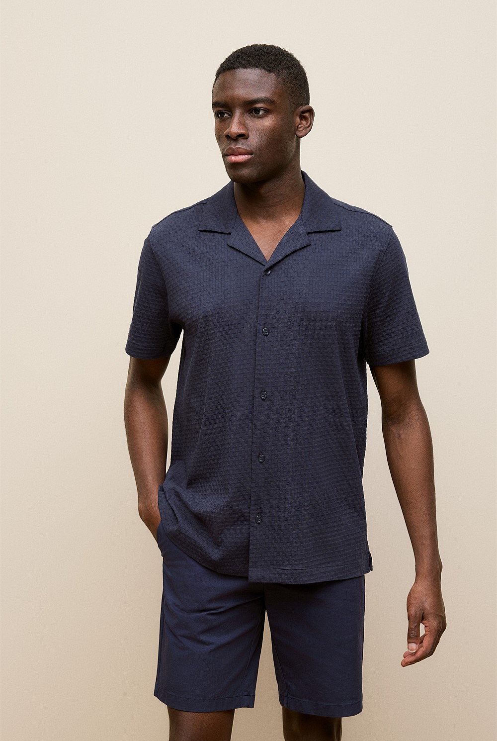 Basketweave Cotton Camp Shirt