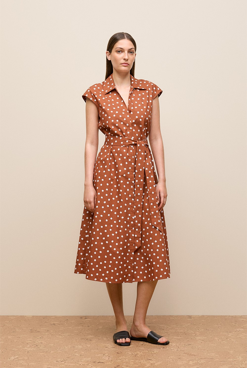 Spot Poplin Cap Sleeve Shirt Dress