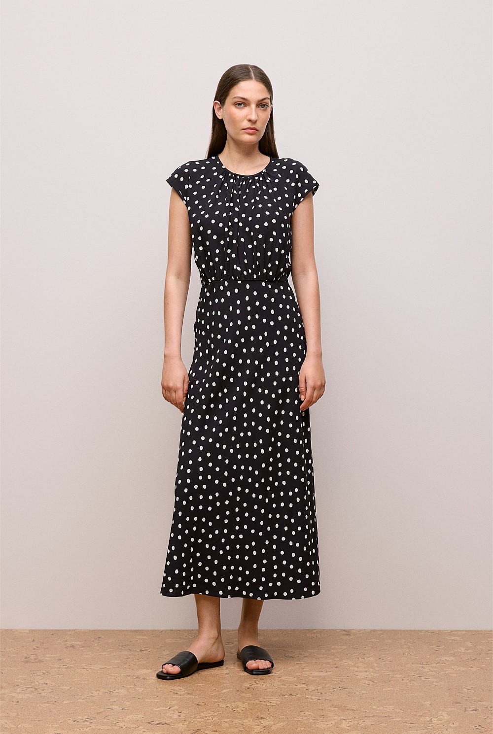 Spot Crepe Bias Cut Dress