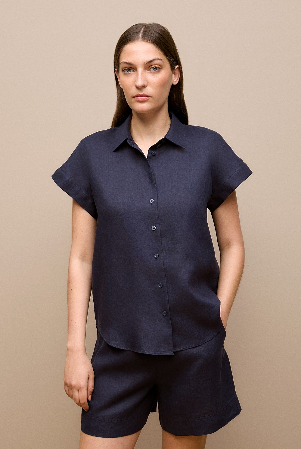 Linen Cap Sleeve Shirt