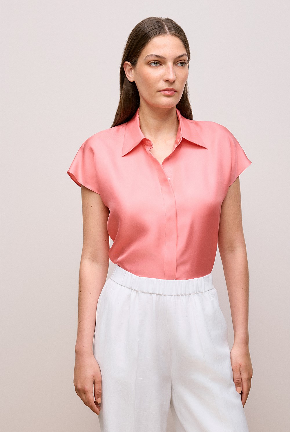 Silk Twill Cap Sleeve Shirt