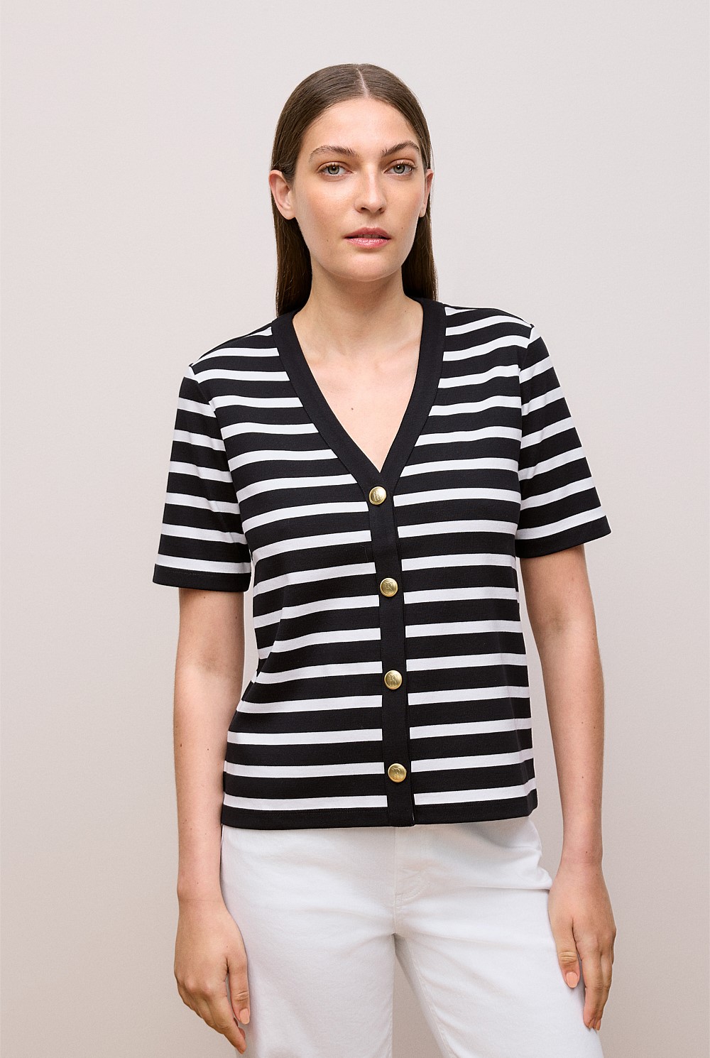Stripe Rib Button Through Top