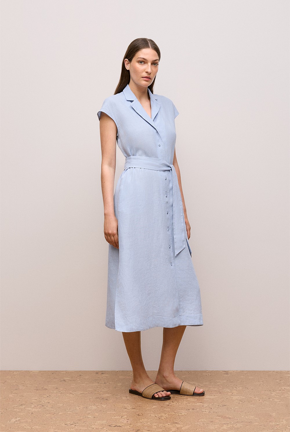 Linen Cap Sleeve Shirt Dress