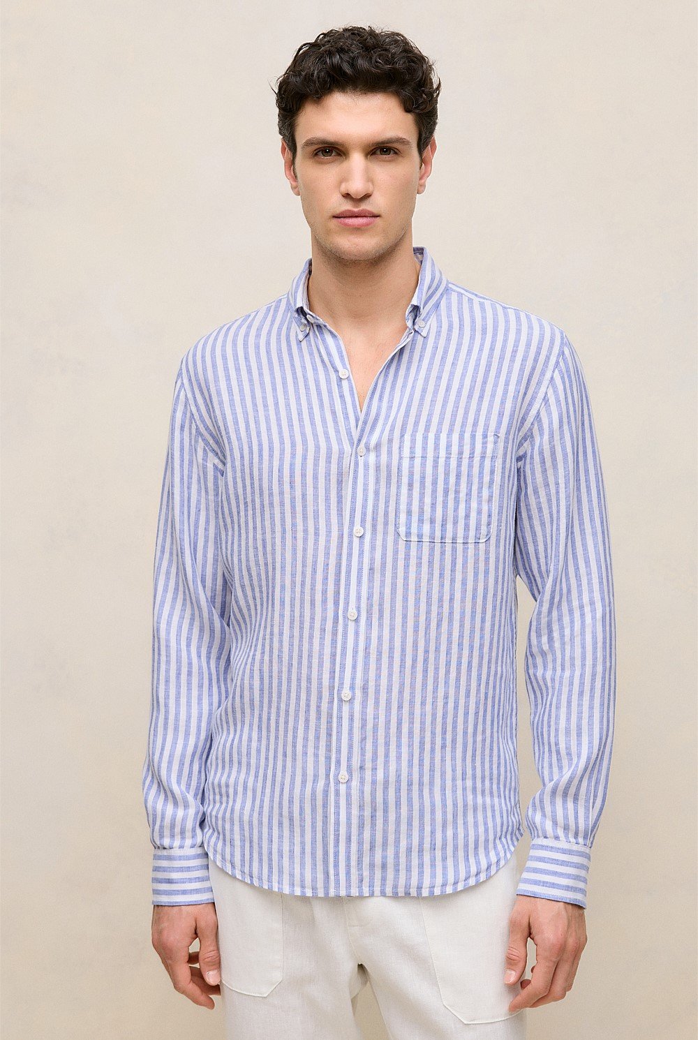 Regular Fit Linen Bengal Stripe Shirt