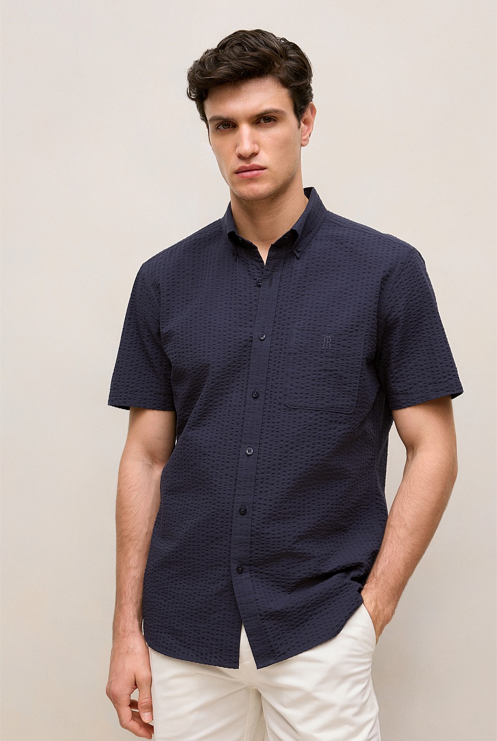 Regular Fit Seersucker Stripe Pocket Shirt