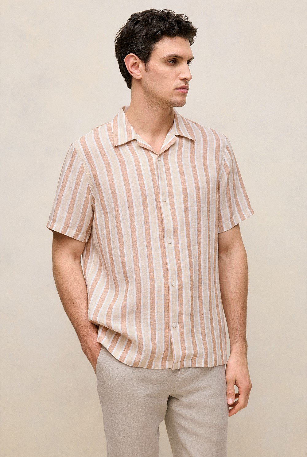 Linen Tent Stripe Camp Shirt