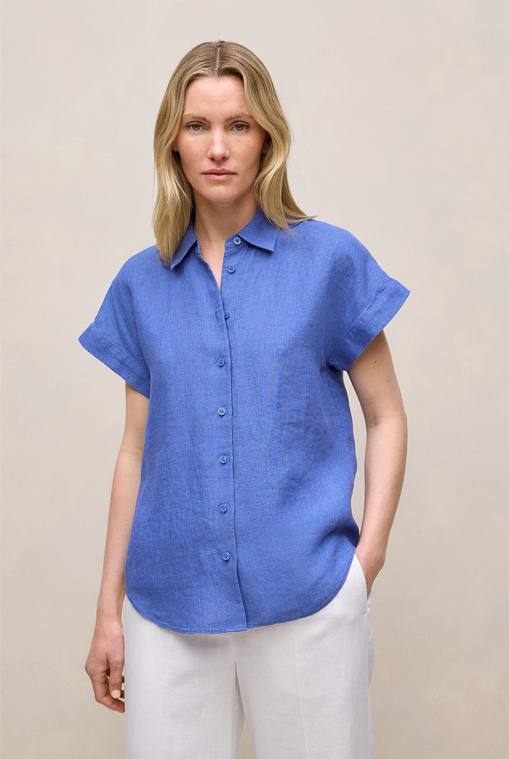 Delave Linen Cap Sleeve Shirt