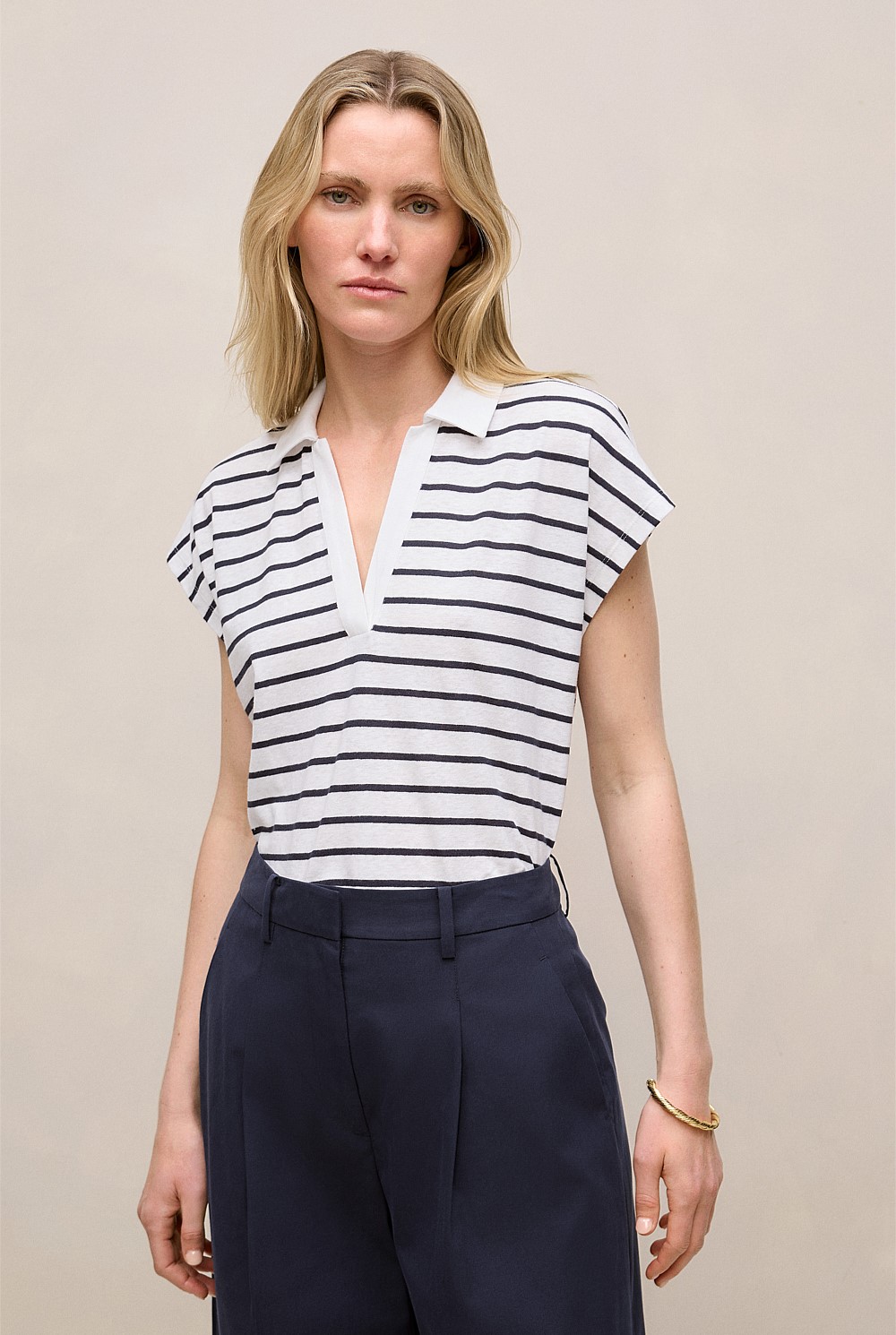 Linen Cotton Jersey Stripe Polo