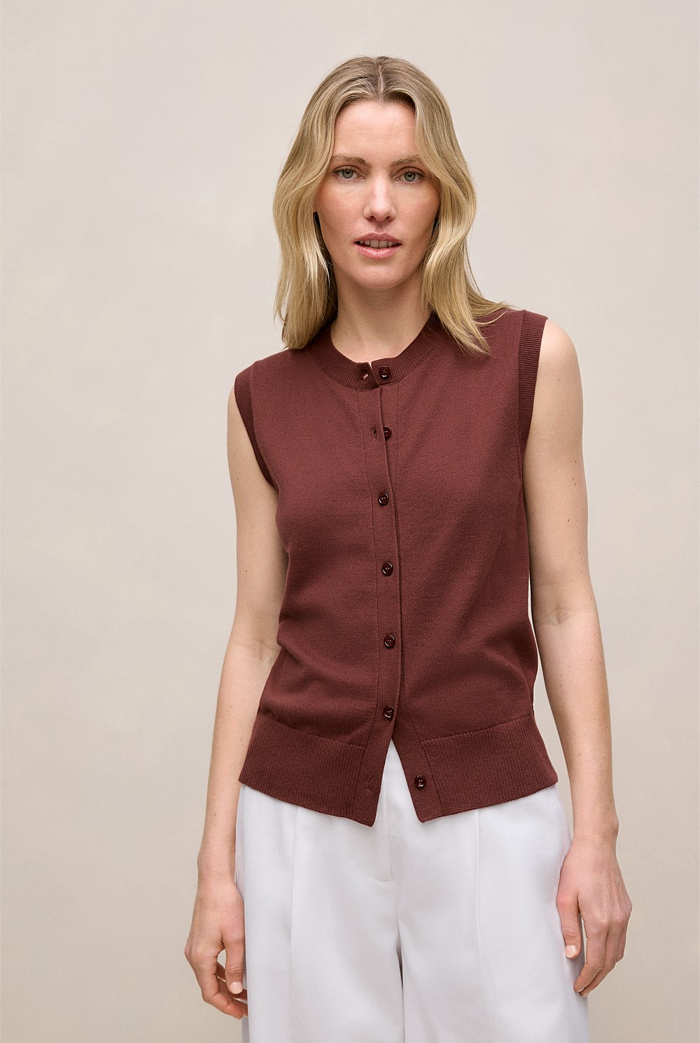 Cotton Cashmere Button Through Vest