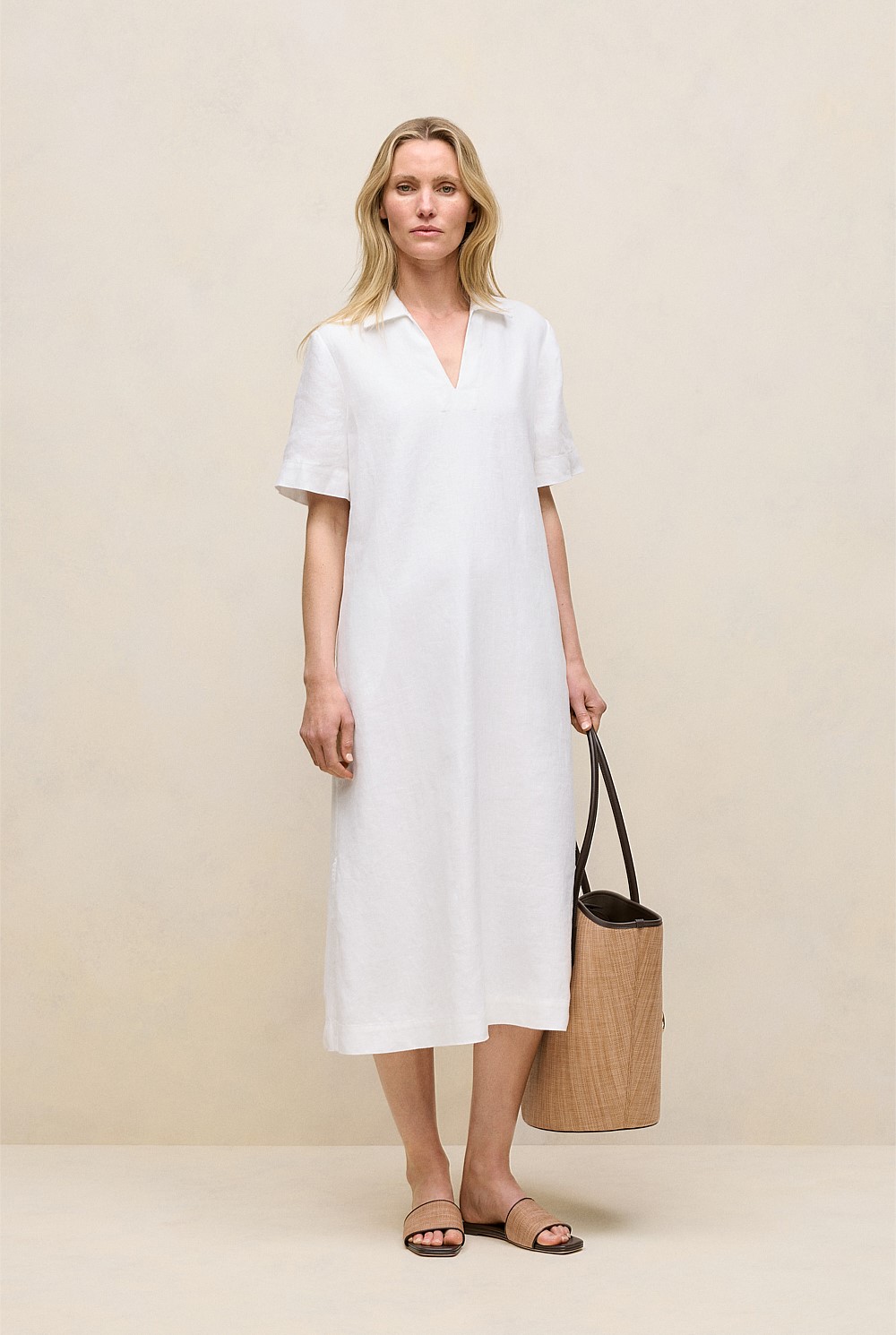 Linen Collared Popover Shift Dress