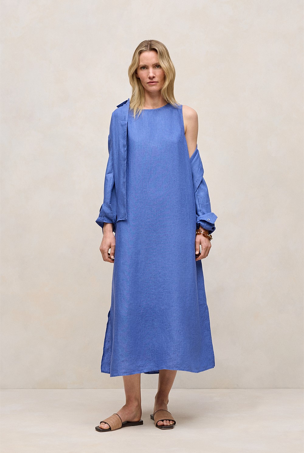 Delave Linen Sleeveless Column Dress