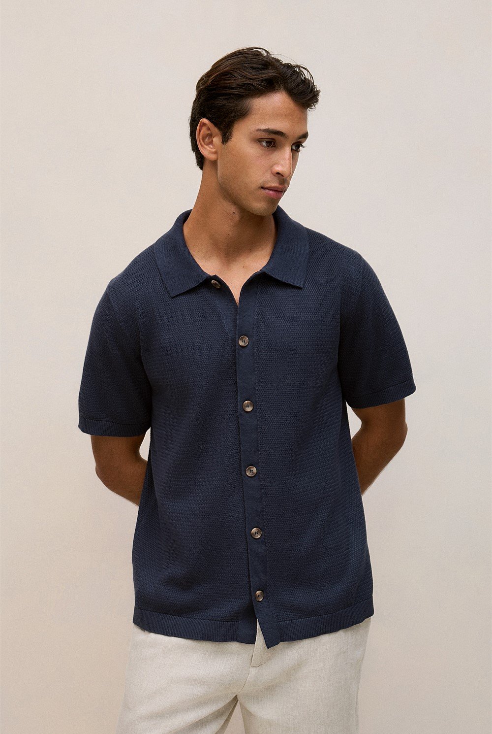 Cotton Basketweave Knit Shirt